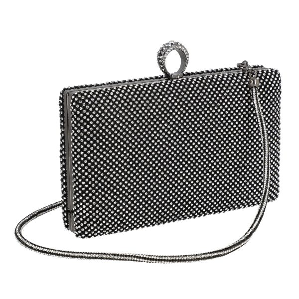 Geanta de dama din material sintetic negru model zale cu cristale inchidere accesoriu metalic BS8080Z2304020 120
