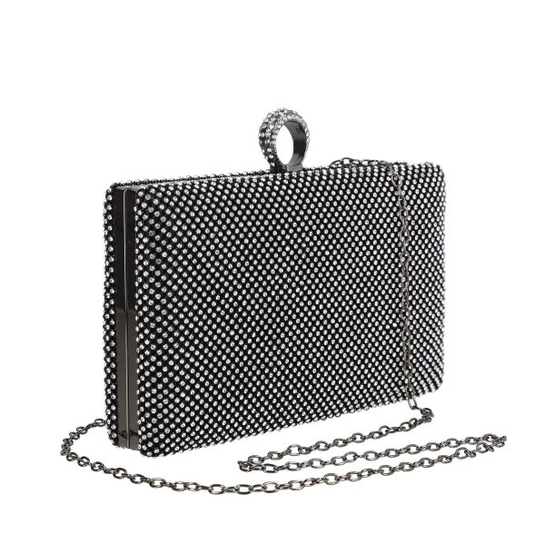 Geanta de dama din material sintetic negru model zale cu cristale inchidere accesoriu metalic BS8080Z2304020 121