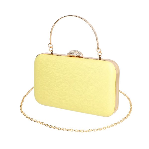 Clutch cu Pietre - Geanta de ocazie femei din material sintetic galben inchidere tip click BS2301x2304051