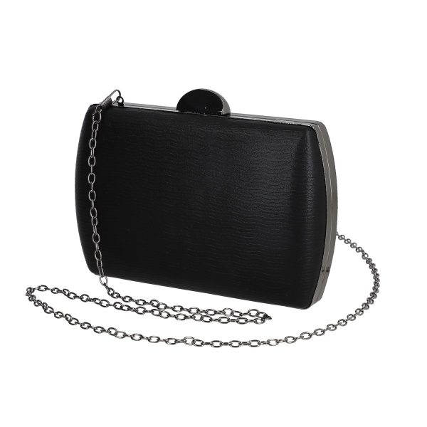 Clutch cu Pietre - Geanta evenimente de dama din material sintetic negru inchidere cu accesoriu metalic BS8090Z2304025