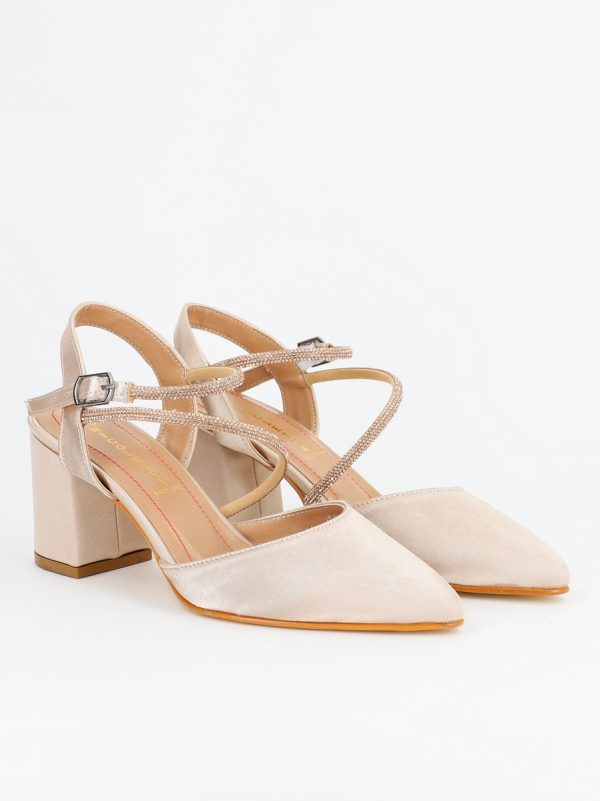 Pantofi Dama cu Toc Gros Bej Satinat BS6050PA2304164 121