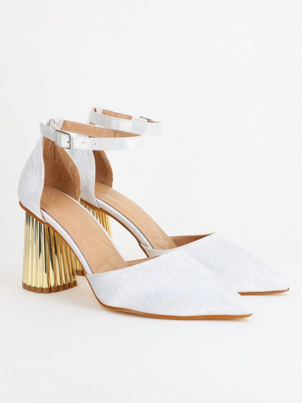 Pantofi Dama cu Toc Gros Curea Glezna Alb Satinat BS23PA2304174 121
