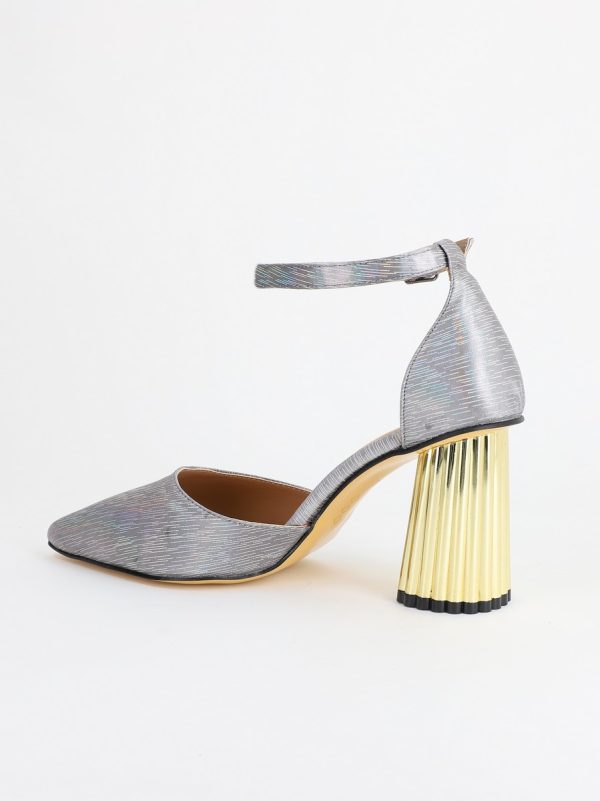 Pantofi Dama cu Toc Gros Curea Glezna Argintiu Satinat BS23PA2304176 120