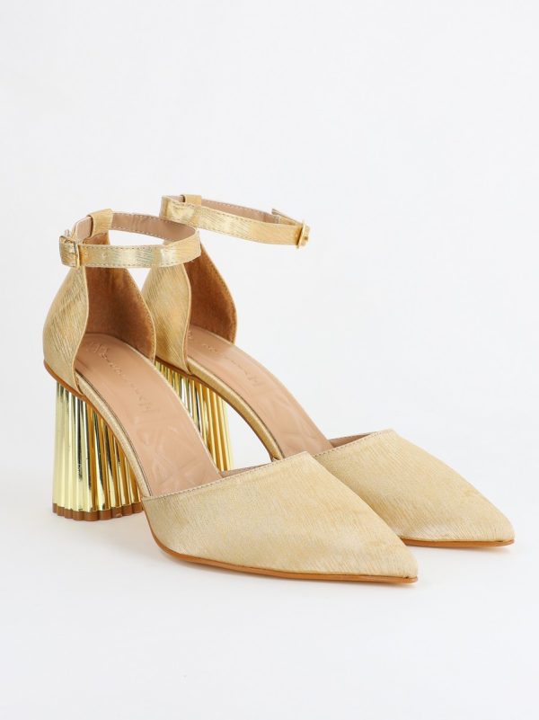 Pantofi Dama cu Toc Gros Curea Glezna Auriu Satinat BS23PA2304175 120