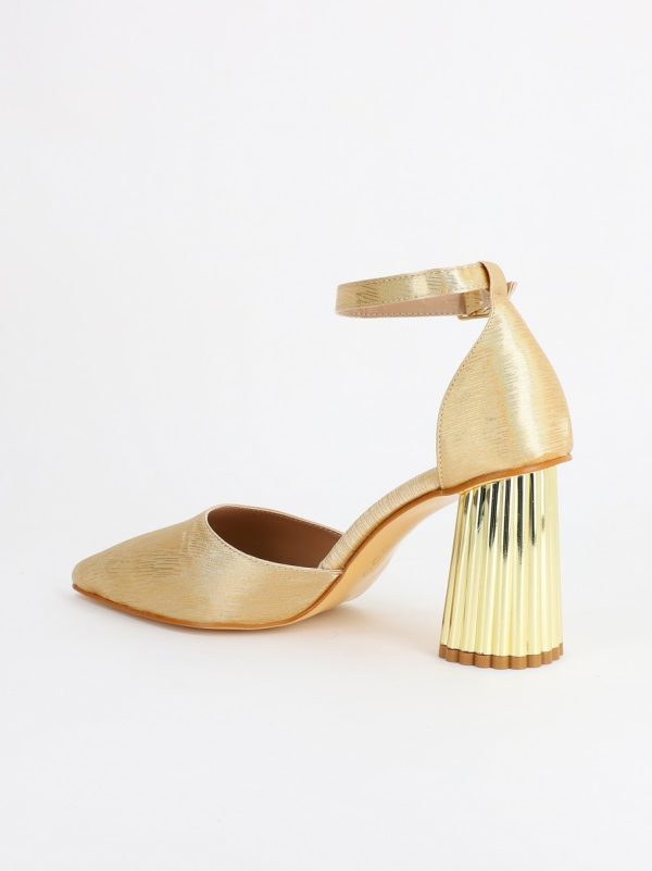Pantofi Dama cu Toc Gros Curea Glezna Auriu Satinat BS23PA2304175 121