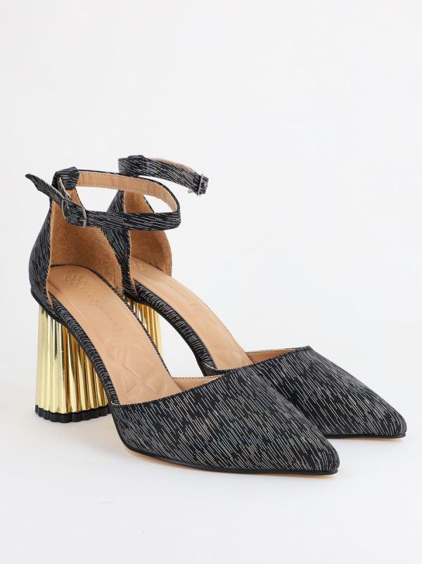 Pantofi Dama cu Toc Gros Curea Glezna Negru Satinat BS23PA2304178 121