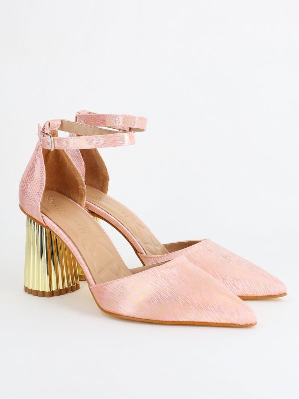 Pantofi Dama cu Toc Gros Curea Glezna Roz Satinat BS23PA2304177 120