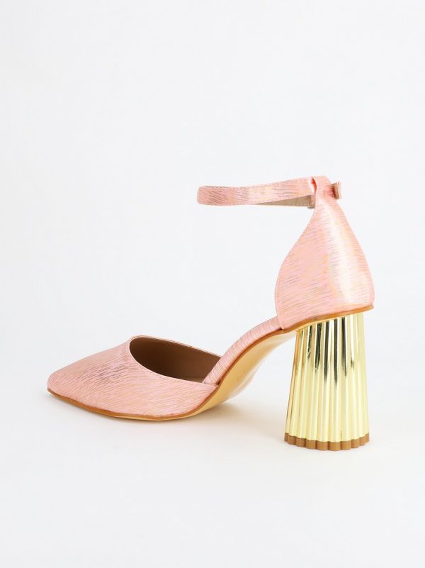 Pantofi Dama cu Toc Gros Curea Glezna Roz Satinat BS23PA2304177 121
