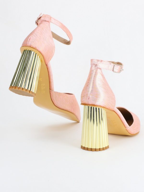 Pantofi Dama cu Toc Gros Curea Glezna Roz Satinat BS23PA2304177 119