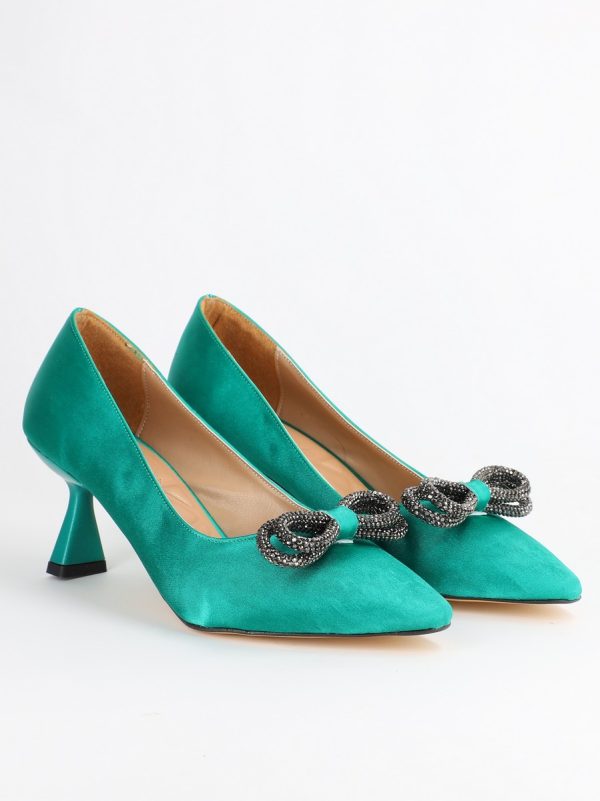 Pantofi dama cu toc subtire verde cu pietre - BS20AY2304155 120