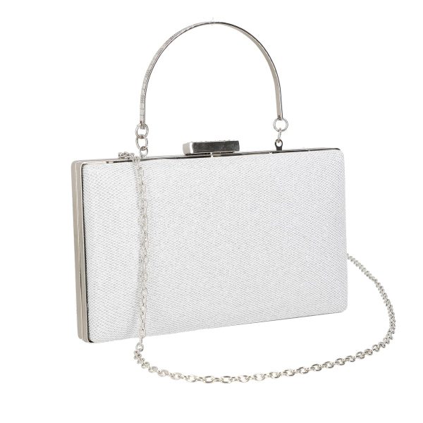 Clutch cu Pietre - Geanta Dama Evenimente din Material Sintetic argintiu texturat cu Maner si Bretea de Umar BS5830LK2305245