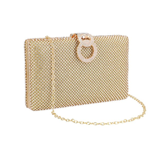 Clutch cu Pietre - Geanta de dama din material sintetic auriu model cu cristale inchidere accesoriu metalic BS8082Z2305201