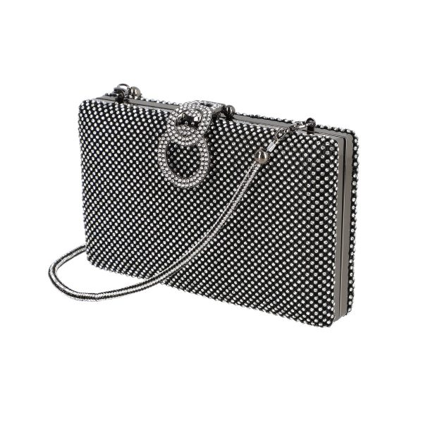 Geanta de dama din material sintetic negru model cu cristale inchidere accesoriu metalic BS8082Z2305203 120