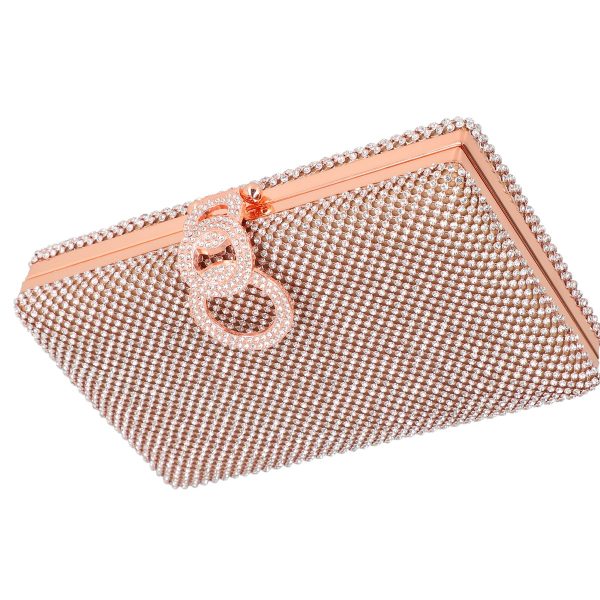 Geanta de dama din material sintetic sampanie model cu cristale inchidere accesoriu metalic BS8082Z2305208 121