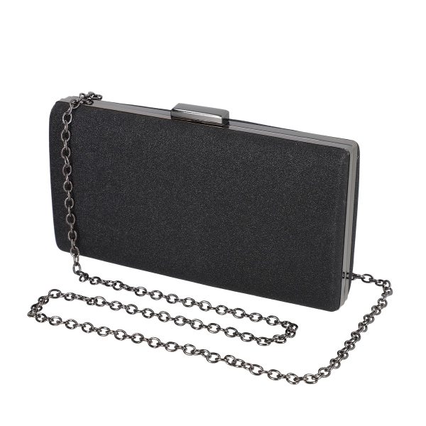 Clutch cu Pietre - Geanta de evenimente femei din material sintetic negru cu bretea lantisor BS5832LK2305221