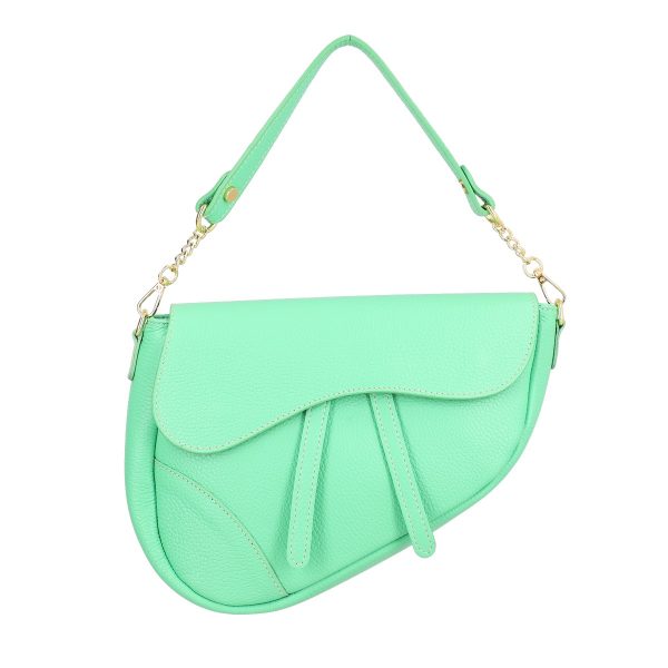 Geanta Crossbody Piele Naturala - Geanta Dama Piele verde-azur Casual de Umar cu Un Compartiment (Piele Naturala) - Laura Biaggi BS4509poN006