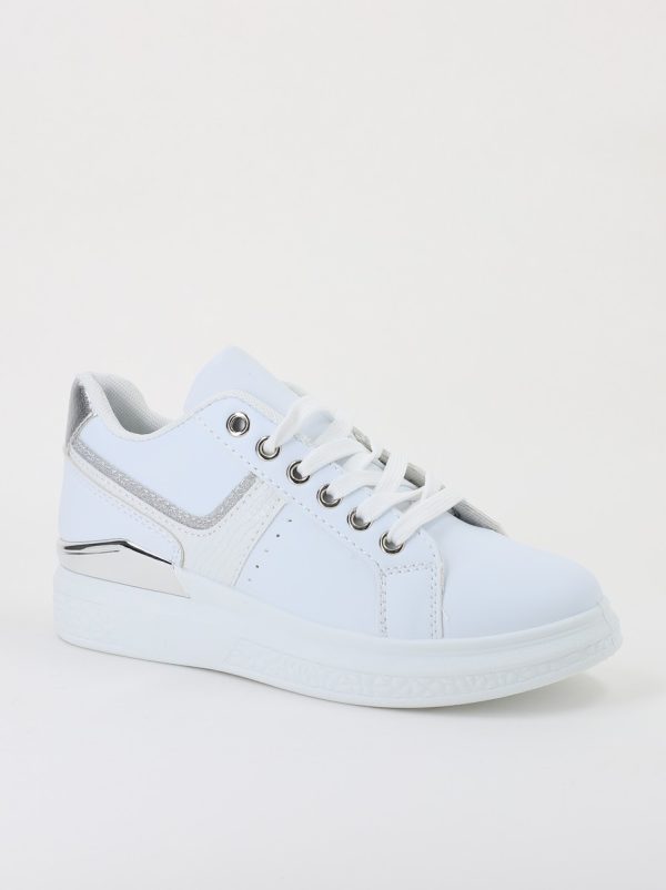 Pantofi Sport Dama - Pantof sport de dama piele eco Alb cu Argintiu BS215EV2305321