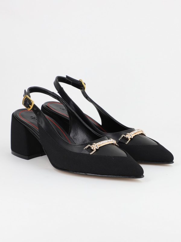 Pantofi Dama cu Toc Gros Negru cu Fundita BS315AY2304118 120