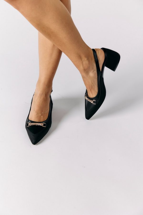 Pantofi Dama cu Toc Gros Negru cu Fundita BS315AY2304118 119