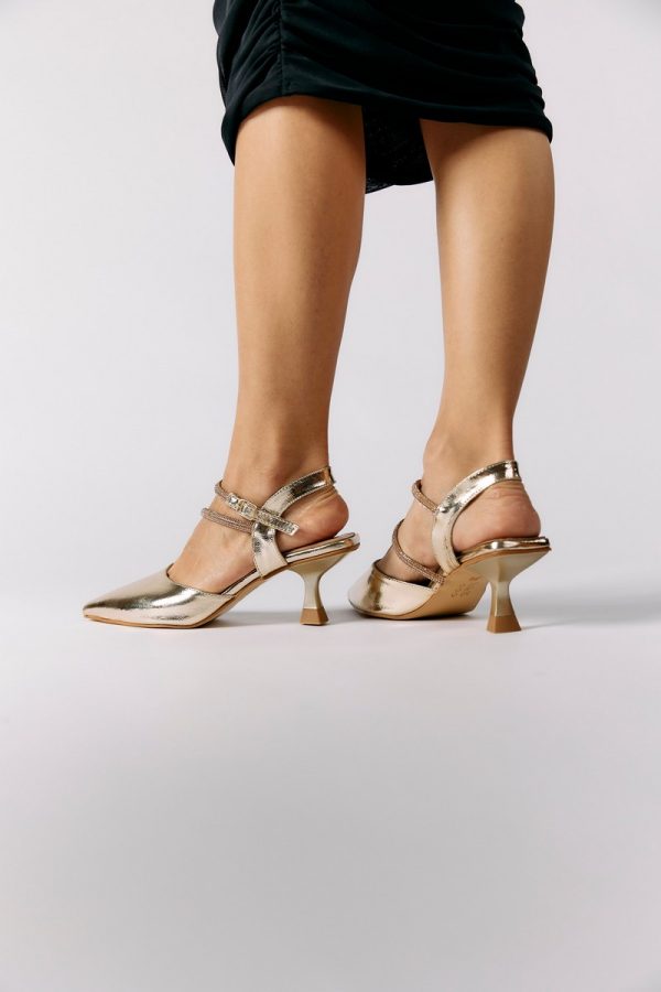 Pantofi Dama cu Toc Subtire Auriu BS24AY2304122 126