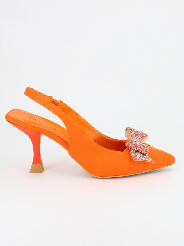 Pantofi Dama cu Toc Subtire Portocaliu cu Fundita BS604AY2304109 127