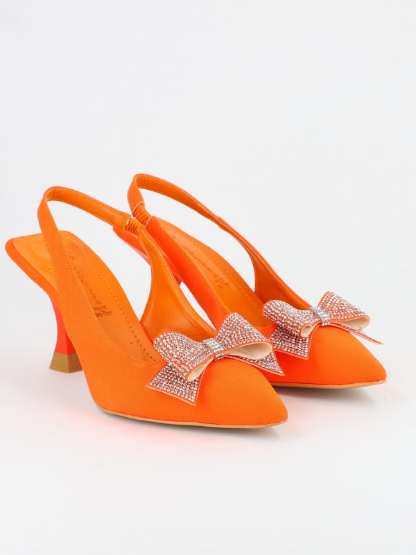 Pantofi Dama cu Toc Subtire Portocaliu cu Fundita BS604AY2304109 124