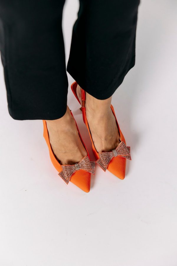 Pantofi Dama cu Toc Subtire Portocaliu cu Fundita BS604AY2304109 119
