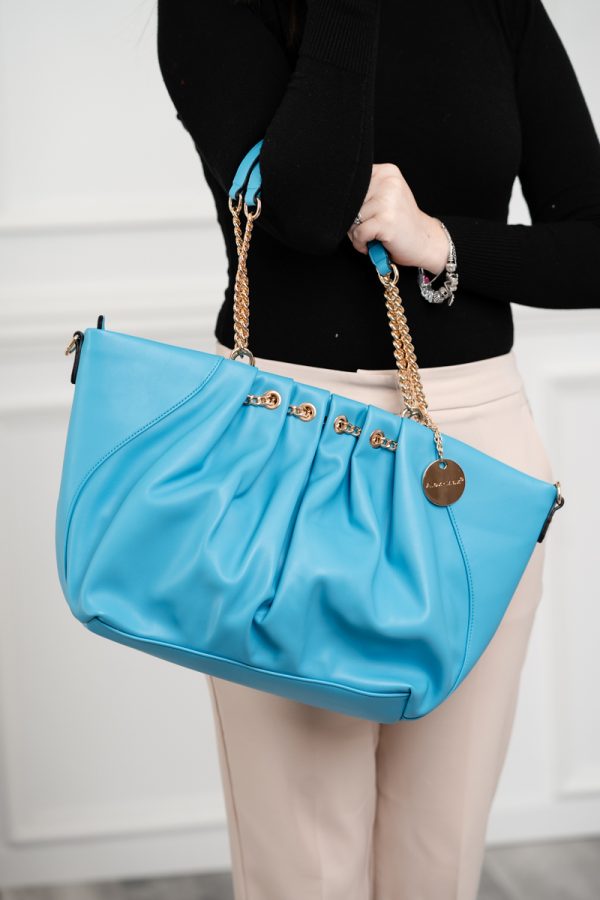 Geanta shopper piele eco albastru cu doua compartimente maner lant Alex Max BS1303SH2301104 119