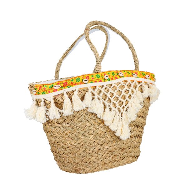 Geanta de Plaja Paie Naturale cu Dantela culoare Galben (BS2306024) 125
