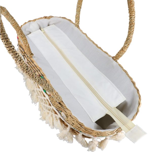 Geanta de Plaja Paie Naturale cu Dantela culoare Rosu (BS2306023) 121