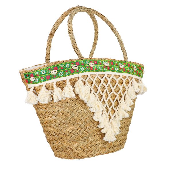 Geanta de Plaja Paie Naturale cu Dantela culoare Verde (BS2306028) 122