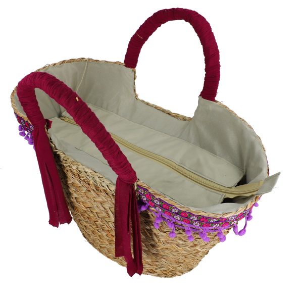 Geanta de plaja paie naturale cu esarfa Violet (BS2306030) 122