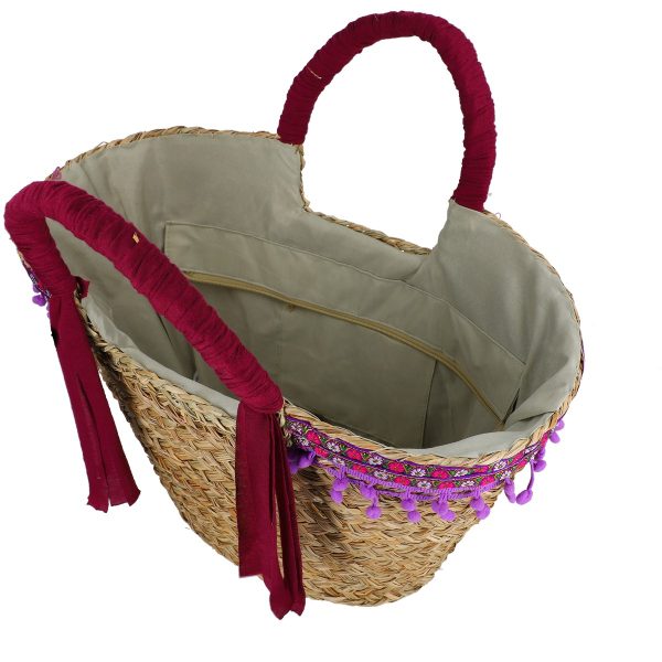 Geanta de plaja paie naturale cu esarfa Violet (BS2306030) 120