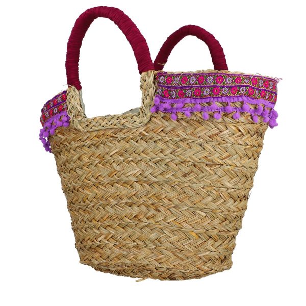 Geanta de plaja paie naturale cu esarfa Violet (BS2306030) 124