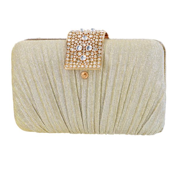 Geanta evenimente de dama din material sidefat auriu inchidere cu accesoriu pietre BS8810Z2306750 121