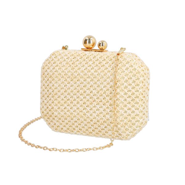 Clutch cu Pietre - Geanta evenimente de dama din material sintetic bej inchidere cu accesoriu metalic BS4822SX2306758