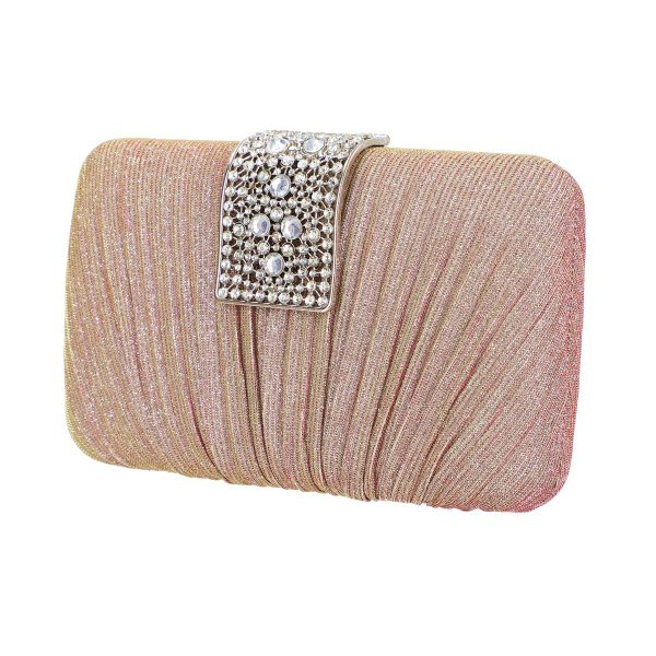 Clutch cu Pietre - Geanta evenimente de dama din material sidefat roz inchidere cu accesoriu pietre BS8810Z2306752
