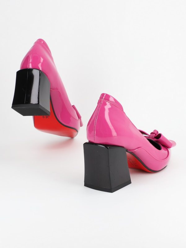 Pantofi Dama cu Toc Gros din Piele Eco cu Fundita Negri - BS733PT2302215 120