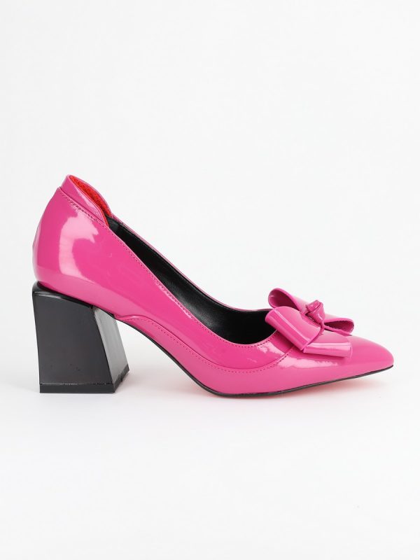 Uncategorized - Pantofi Dama cu Toc Gros din Piele Eco cu Fundita Negri - BS733PT2302215