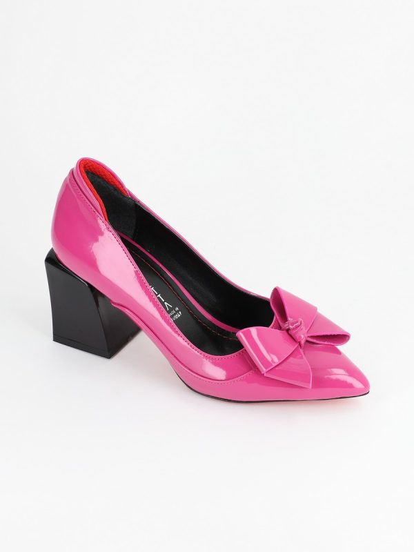 Pantofi Dama cu Toc Gros din Piele Eco cu Fundita Negri - BS733PT2302215 119