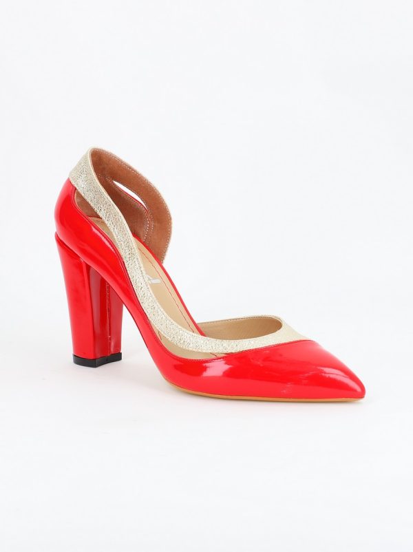 Incaltaminte Dama - Pantofi Dama cu Toc ascutit Piele Eco Rosu-Auriu (BS984PT2305414)