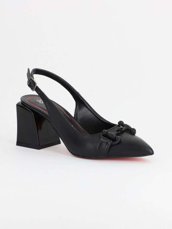 Incaltaminte Dama - Pantofi Dama cu Toc gros varf ascutit Piele eco Negru mat (BS7321AY2305530)