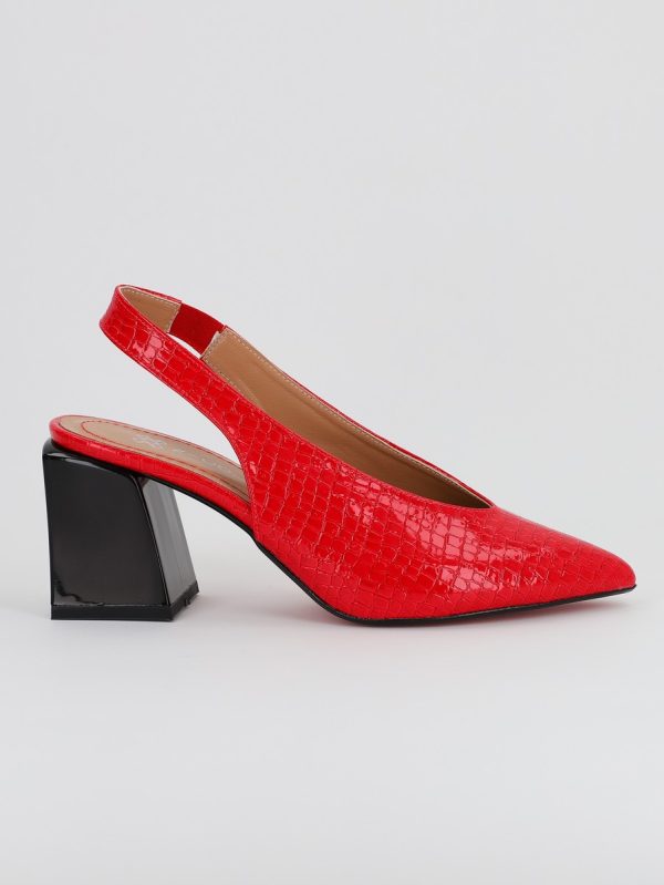 Pantofi Dama cu Toc Gros Varf Ascutit Piele Ecologica Rosu (BS7261AY2305518) 120