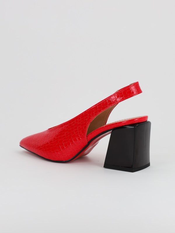 Pantofi Dama cu Toc Gros Varf Ascutit Piele Ecologica Rosu (BS7261AY2305518) 122