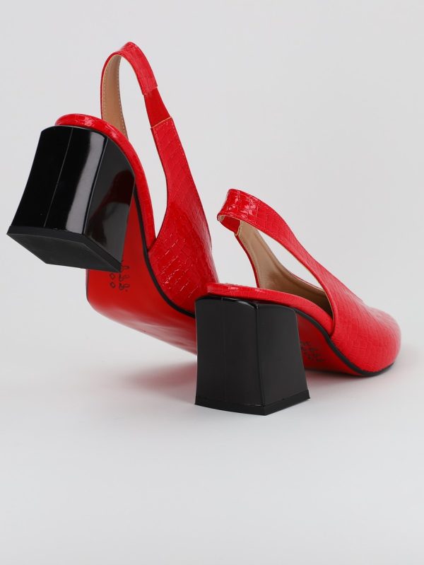 Pantofi Dama cu Toc Gros Varf Ascutit Piele Ecologica Rosu (BS7261AY2305518) 119