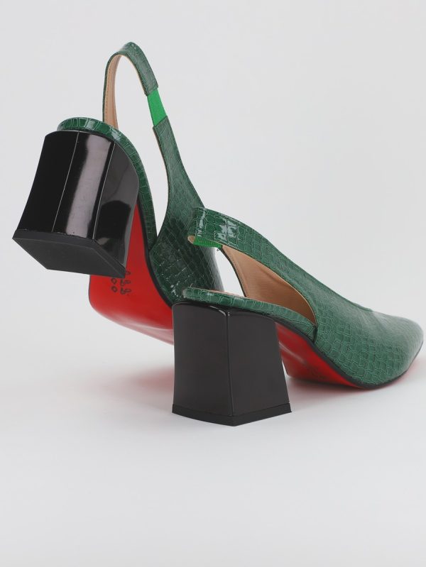 Pantofi Dama cu Toc Gros Varf Ascutit Piele Ecologica Verde (BS7261AY2305524) 119