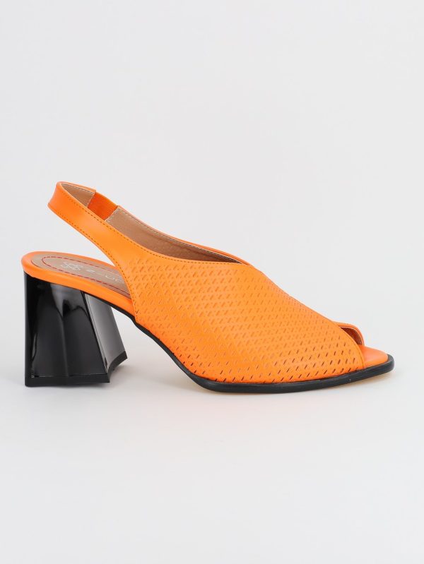 Pantofi Dama cu Toc Gros Varf Rotund Piele Ecologica Portocaliu (BS642SN2305476) 119