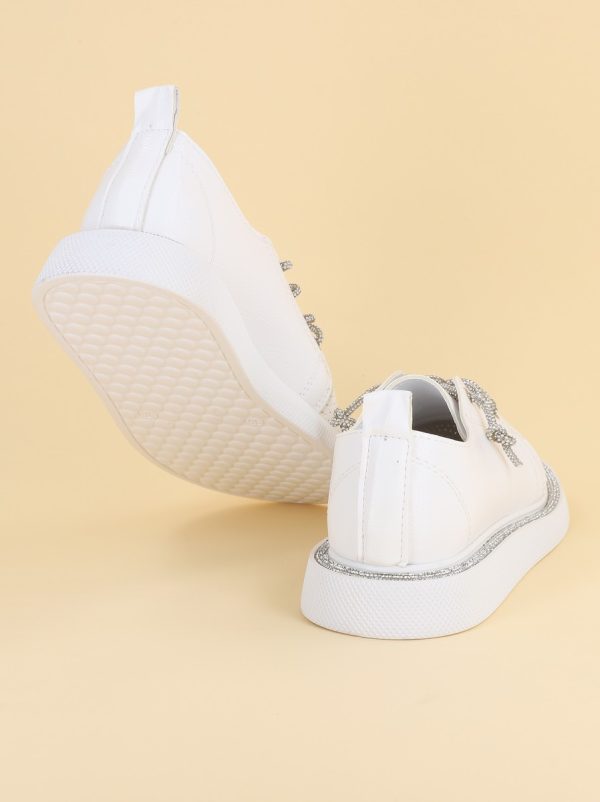 Pantofi Sport Dama Piele Ecologică Alb cu Șiret cristale Talpa Groasa - BS2736SP2305589 119