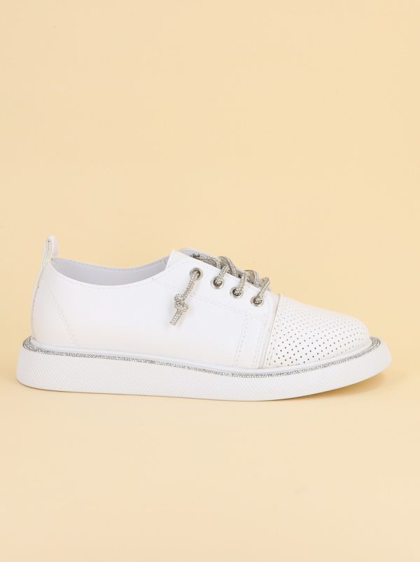 Pantofi Sport Dama Piele Ecologică Alb cu Șiret cristale Talpa Groasa - BS2736SP2305589 121