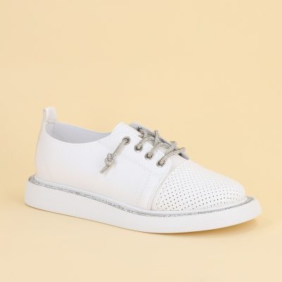 Pantofi Sport Dama Piele Ecologică Alb cu Șiret cristale Talpa Groasa - BS2736SP2305589
